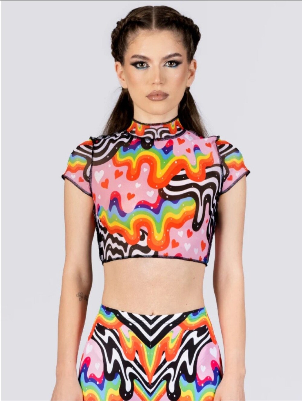 Devil Walking "Melty Love Mesh Mock Neck Crop Tee"